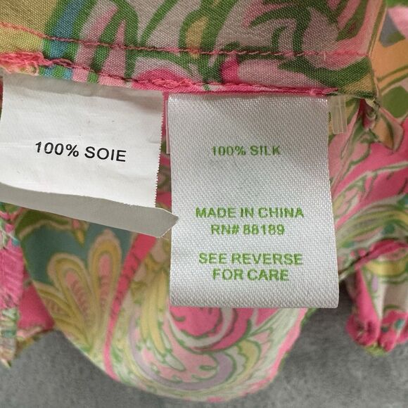 Lilly Pulitzer Top XS Silk Elsa Chin Chin Elephant Pink Ballon Sleeve V-Neck - Picture 15 of 16
